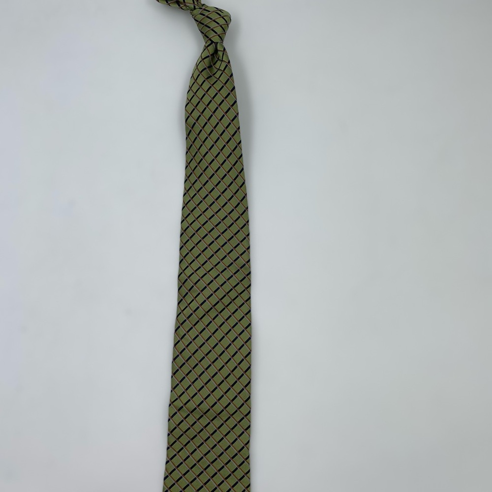 Ike Behar Olive and Navy Checkered Tie - Picture 4 of 7